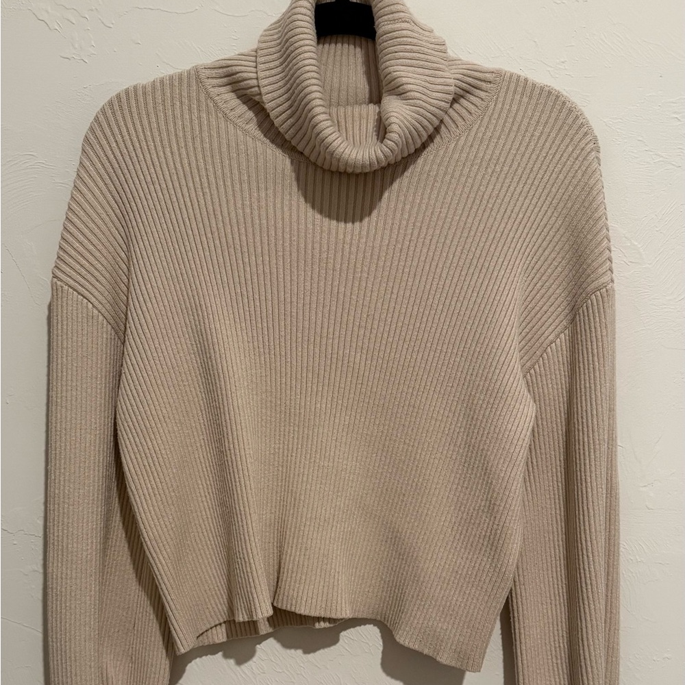 Cropped Express Cream Ribbed Knit Sweater - Picture 8 of 8